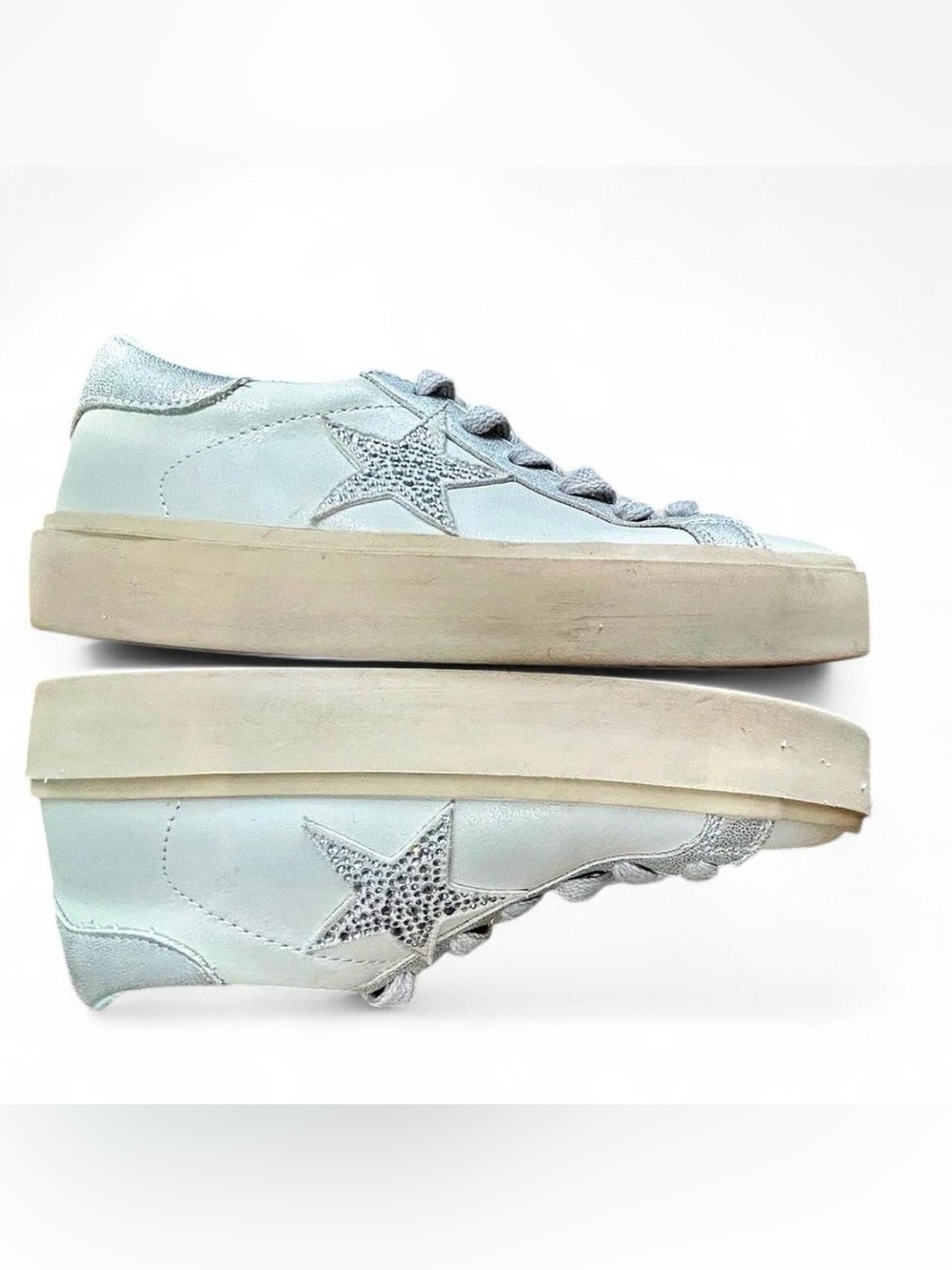 Shu Shop Rhinestone Star White Sneakers Size 6 Edgy Rock